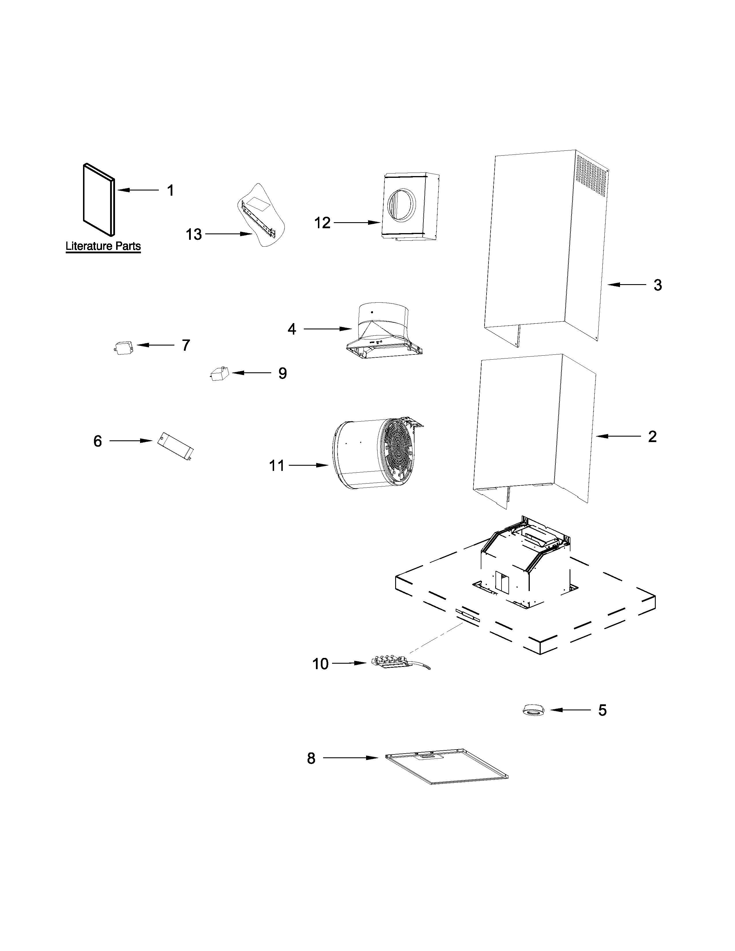 Hood Parts Diagram and Parts List for IHW57UC0FS0  Whirlpool Range Hood