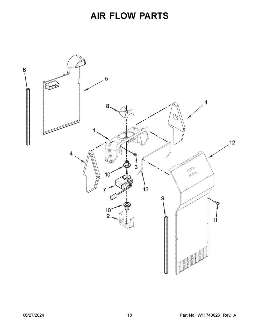 10 - Air Flow Parts Diagram and Parts List for WRS325SDHZ13  Whirlpool Refrigerator