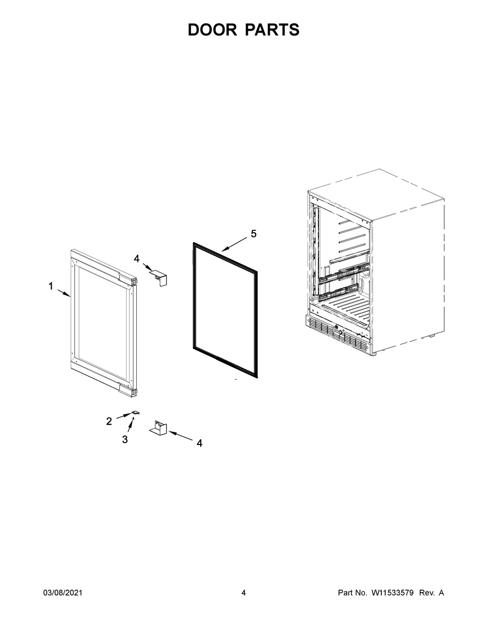 Door Parts Diagram and Parts List for KUWL214KPA00  Whirlpool Wine and Beverage Cooler