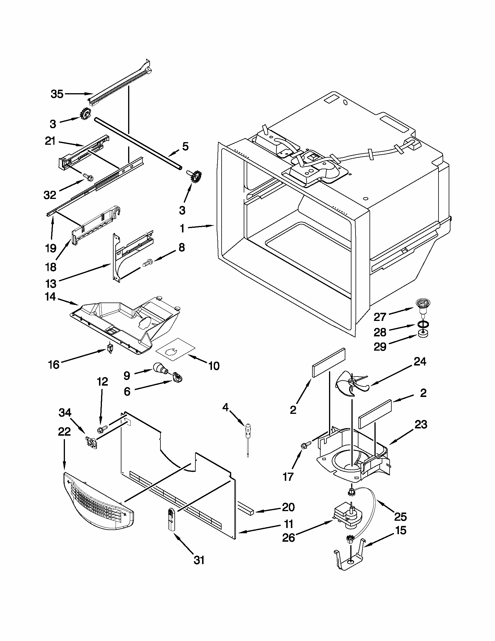 Freezer Liner Parts Diagram and Parts List for 59669382010  Kenmore Refrigerator
