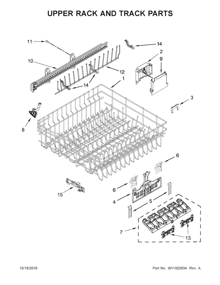 Upper Rack And Track Parts Diagram and Parts List for WDT920SADM3  Whirlpool Dishwasher