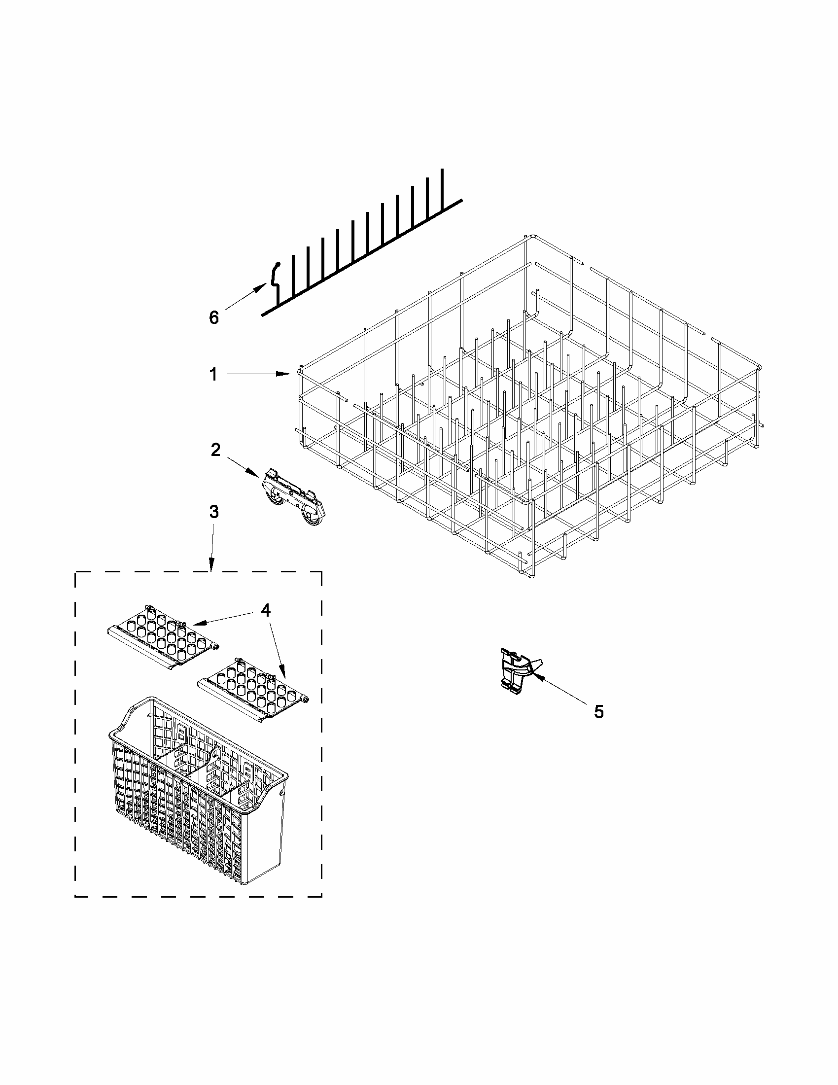 Lower Rack Parts Diagram and Parts List for IUD6100BB2  Whirlpool Dishwasher