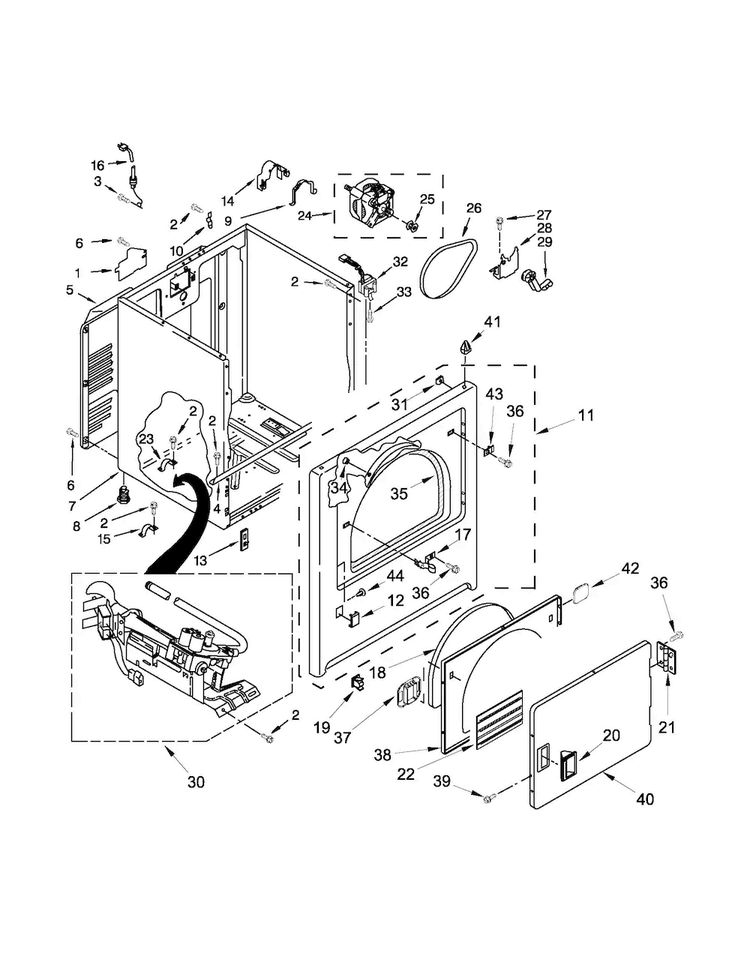 Cabinet Parts Diagram and Parts List for 11071402311  Kenmore Dryer