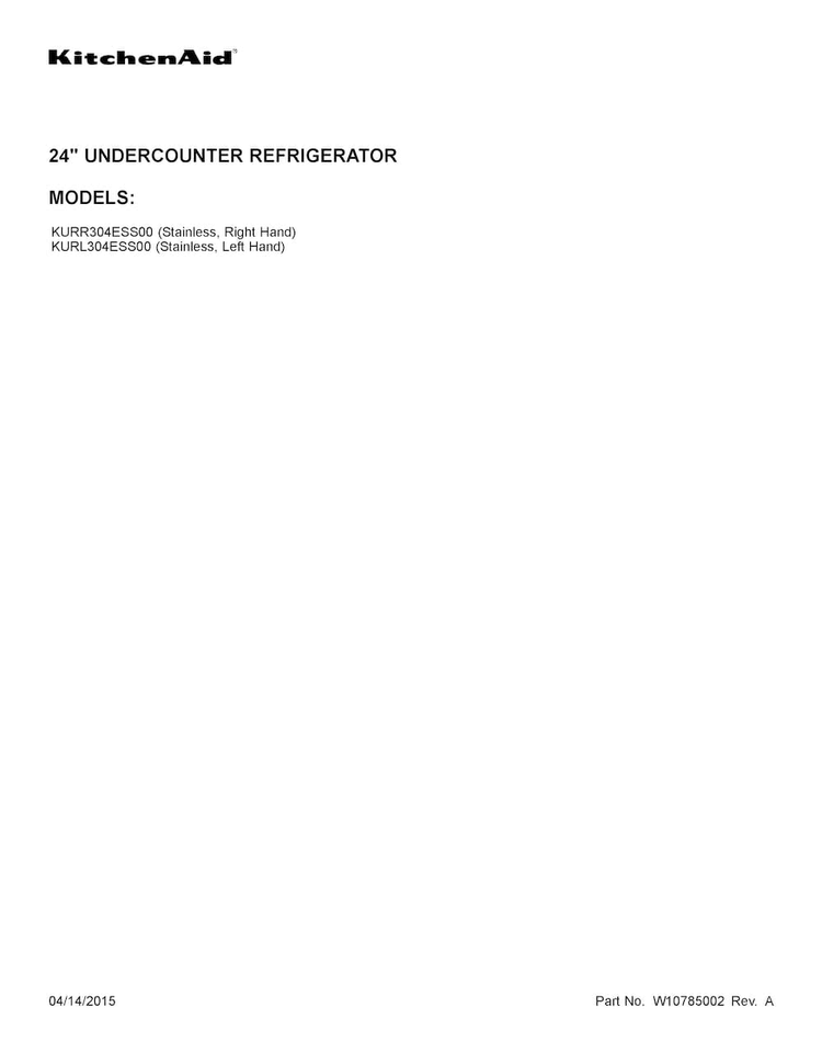 Cover Sheet Diagram and Parts List for KURR304ESS00  KitchenAid Refrigerator