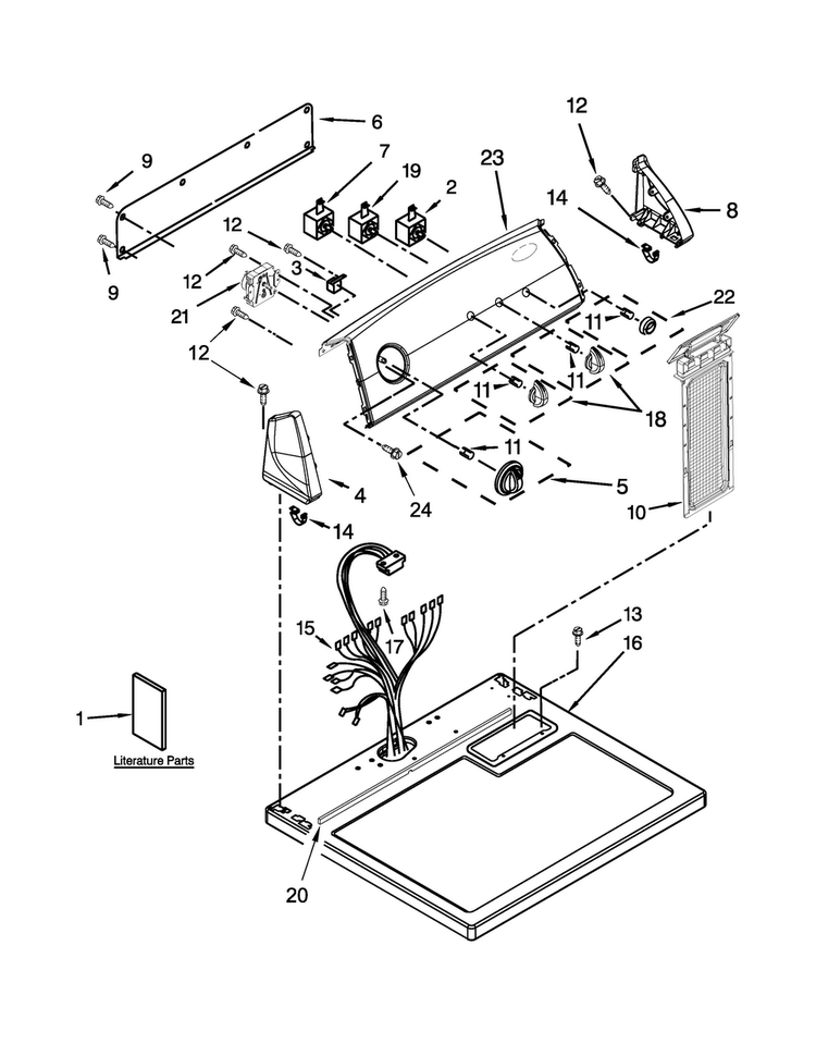 Top And Console Parts Diagram and Parts List for 4GWGD4900YQ5  Whirlpool Dryer