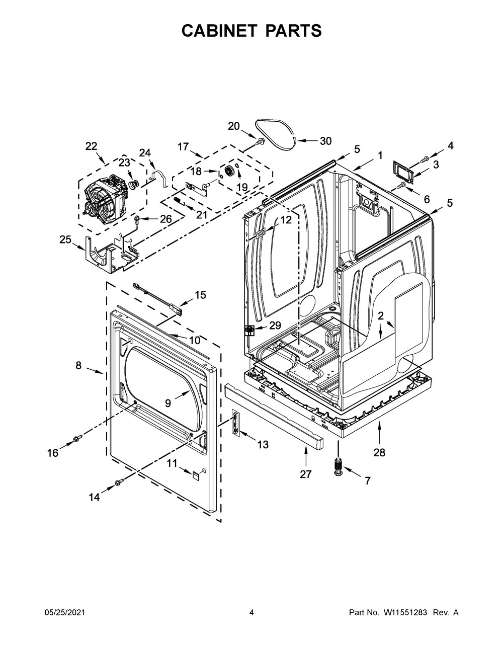 Cabinet Parts Diagram and Parts List for MED7230HC2  Whirlpool Dryer