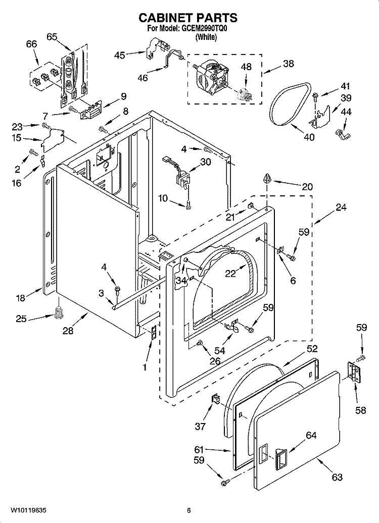 CABINET PARTS, OPTIONAL PARTS (NOT INCLUDED) Diagram and Parts List for GCEM2990TQ0  Whirlpool Dryer