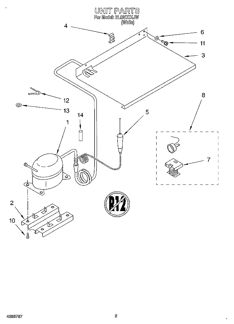 UNIT Diagram and Parts List for EL02CCXJW  Whirlpool Refrigerator