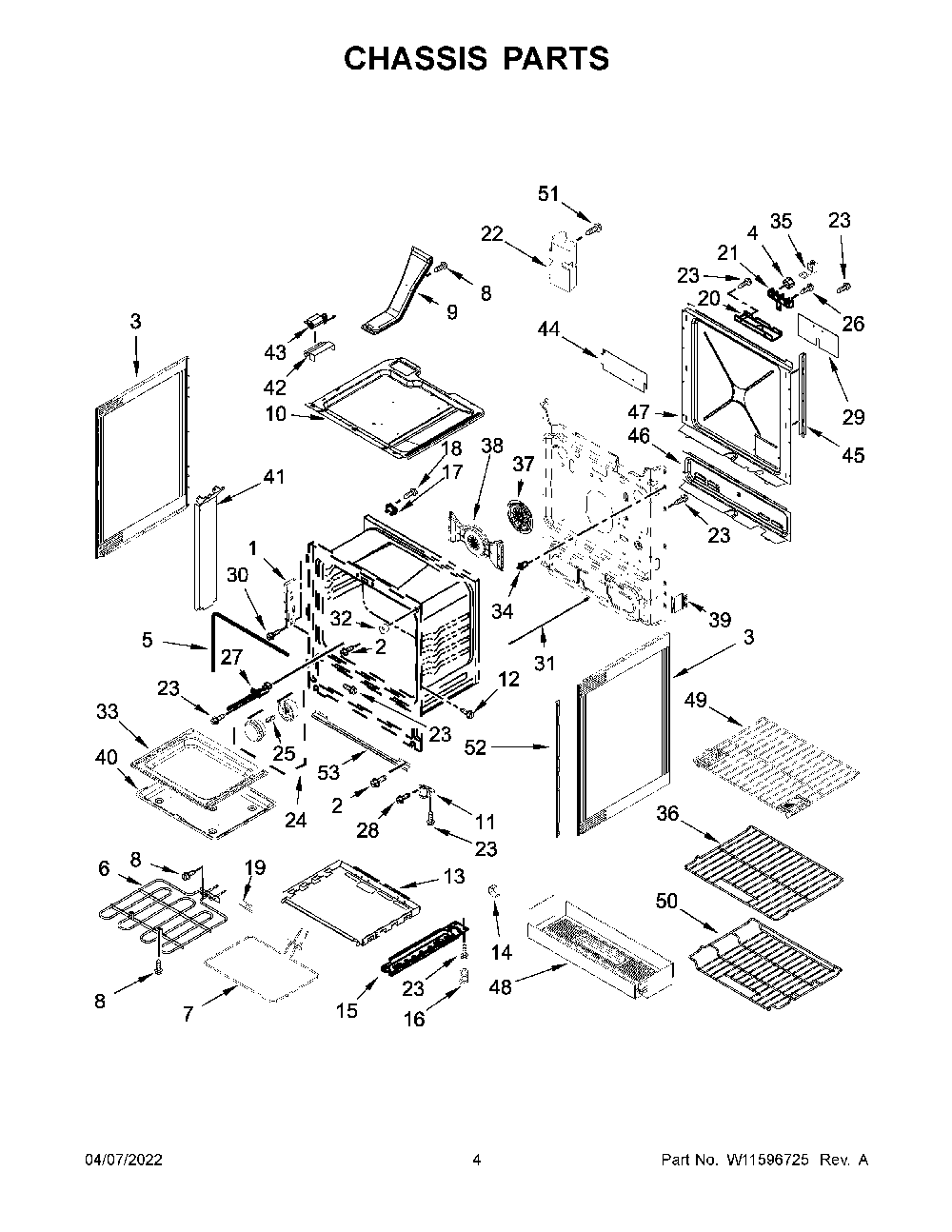 Chassis Parts Diagram and Parts List for KSEG700ESS6  KitchenAid Range