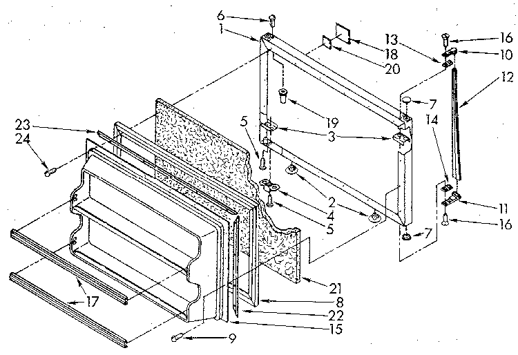 Freezer Door Diagram and Parts List for ET16AKXSG10  Whirlpool Refrigerator