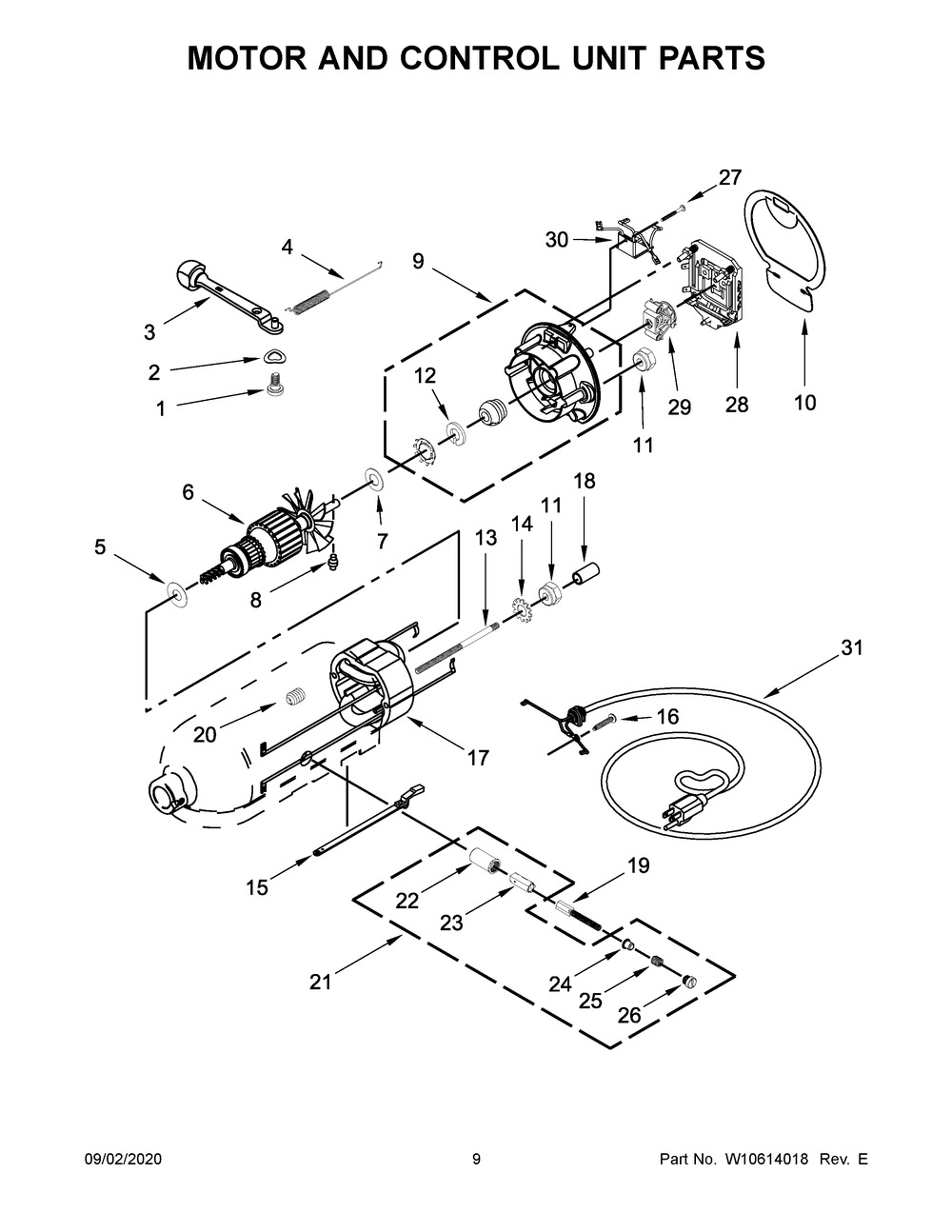 Motor And Control Unit Parts Diagram and Parts List for KSM153PSQIC0  Whirlpool Mixer