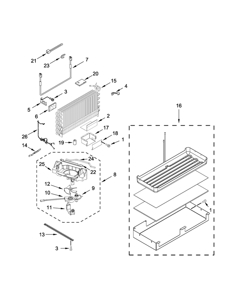 Lower Unit And Tube Parts Diagram and Parts List for KBFN402EPA01  KitchenAid Refrigerator