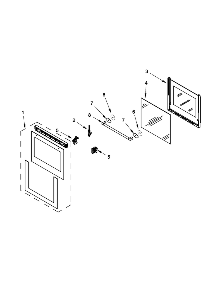 Oven Door Diagram and Parts List for WOS52EM4AS00  Whirlpool Wall Oven