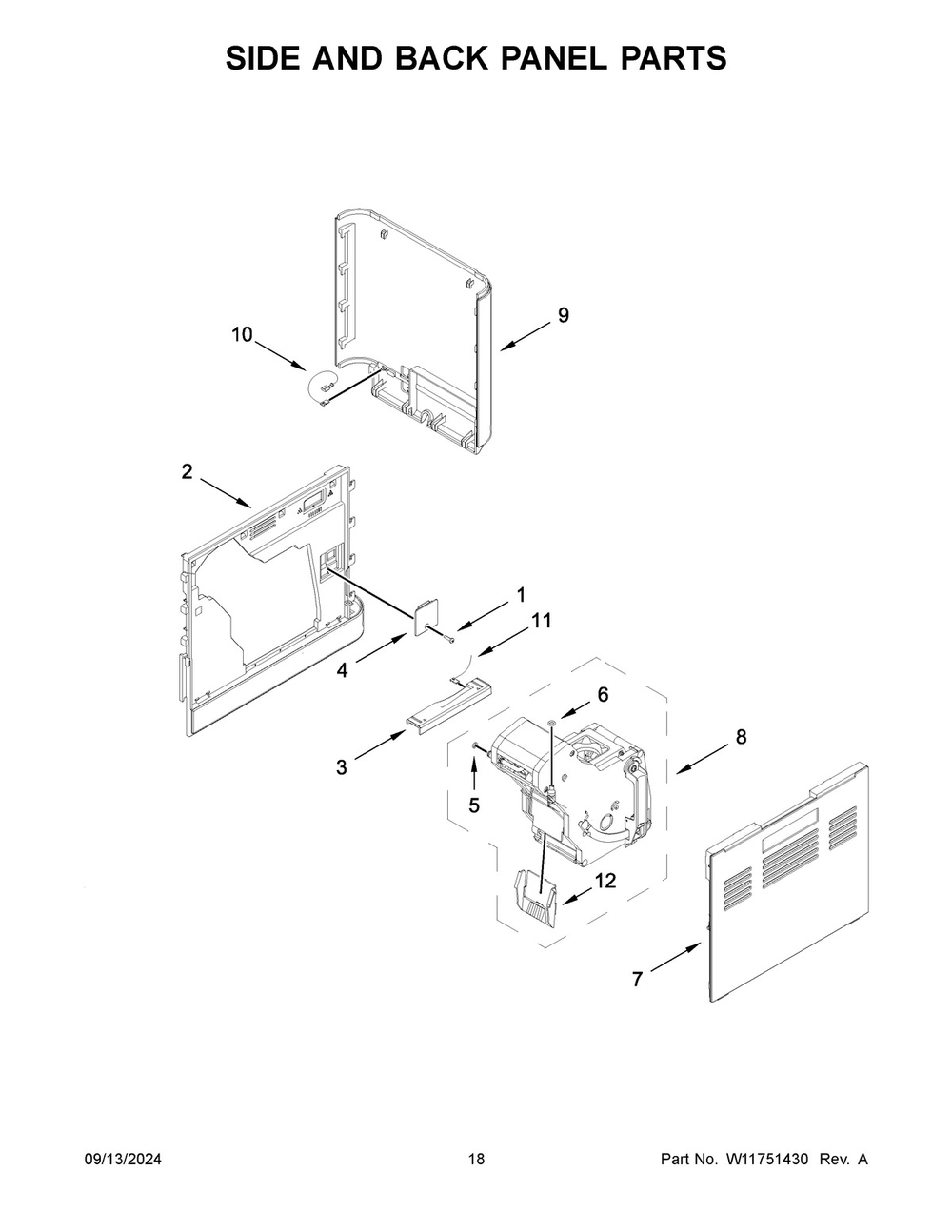 10 - Side And Back Panel Parts Diagram and Parts List for KES8558PL0  Whirlpool Espresso Machine