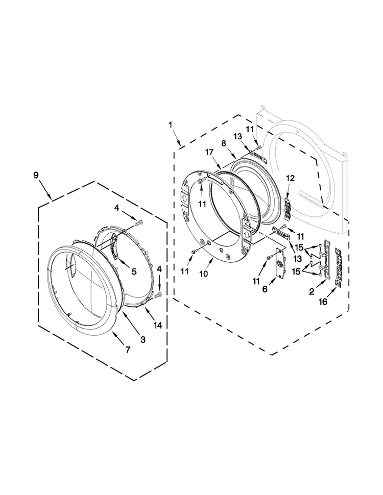 Door Parts Diagram and Parts List for WGD88HEAW2  Whirlpool Dryer