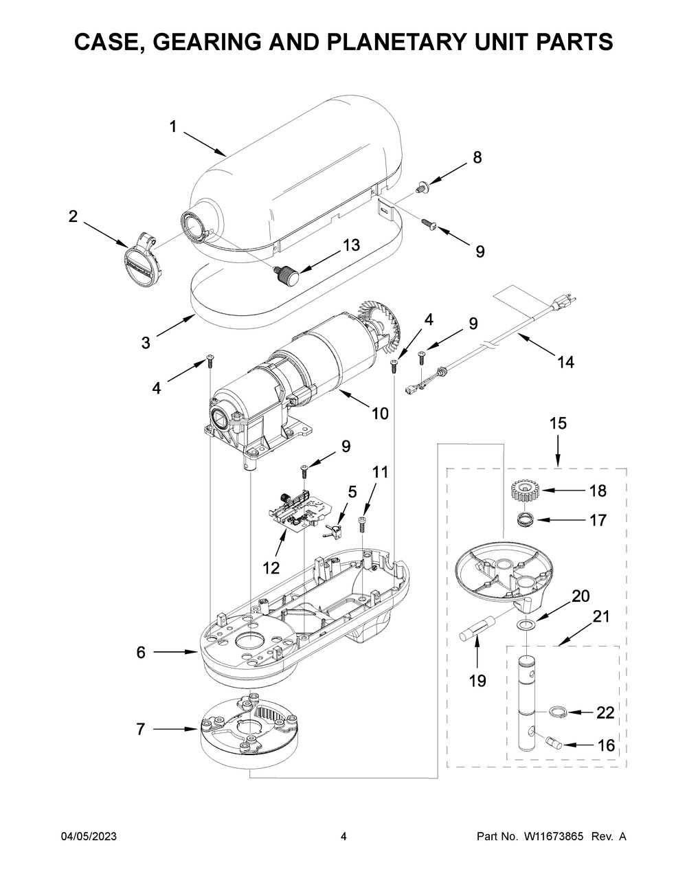 Case, Gearing And Planetary Unit Parts Diagram and Parts List for KSMC895CU1  KitchenAid Mixer