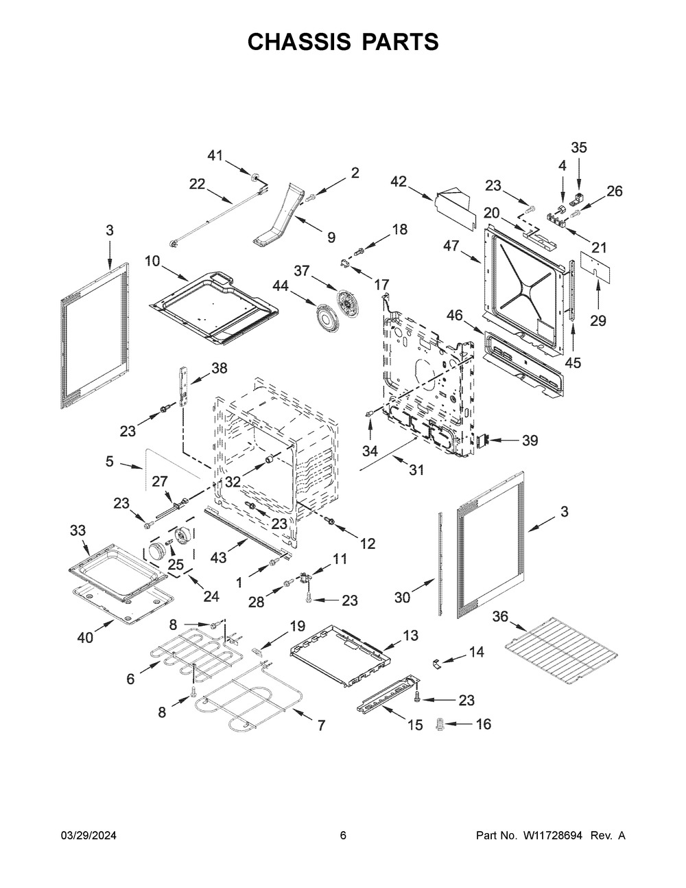 Chassis Parts Diagram and Parts List for WSIS5030RV0  Whirlpool Range