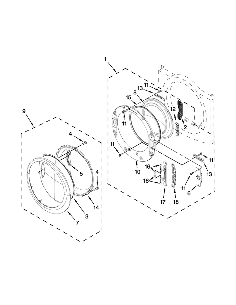 Door Parts Diagram and Parts List for WGD95HEDW0  Whirlpool Dryer