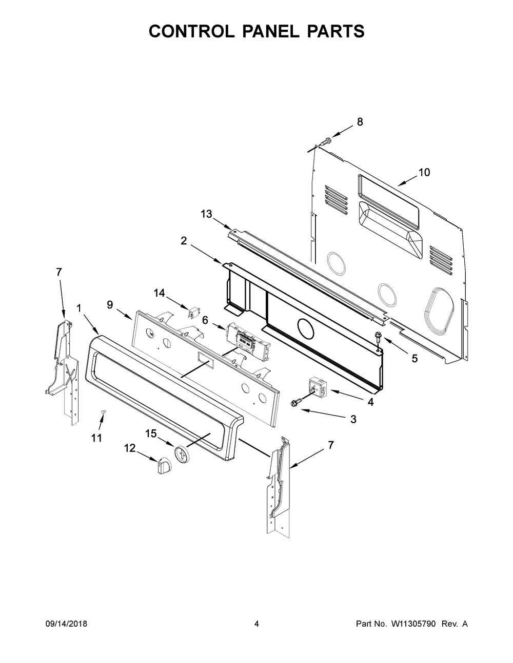 Control Panel Parts Diagram and Parts List for WFE745H0FS2  Whirlpool Range