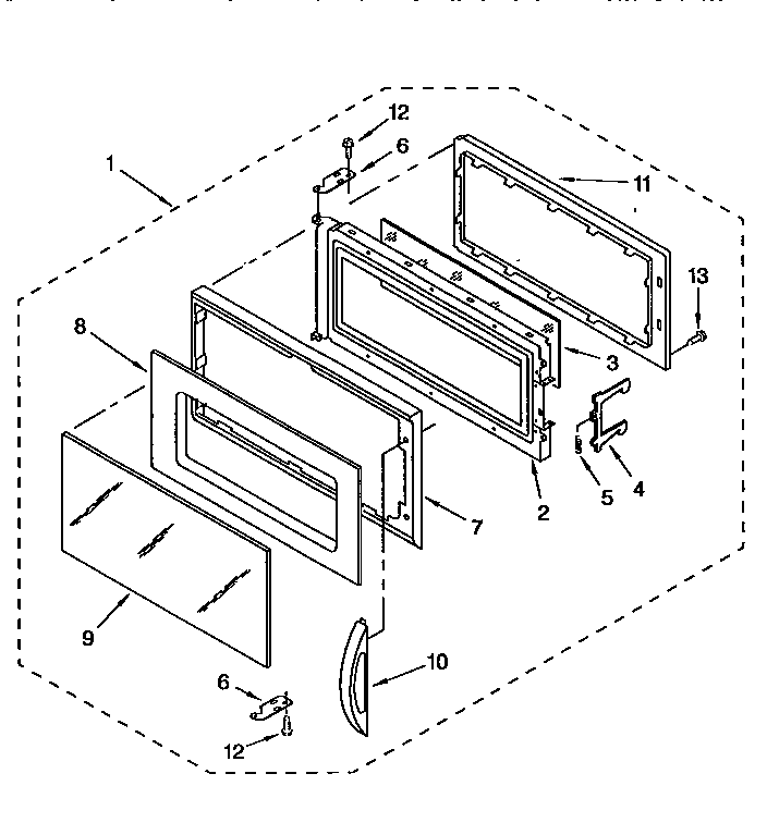 Door Diagram and Parts List for MH7155XBZ0  Whirlpool Microwave