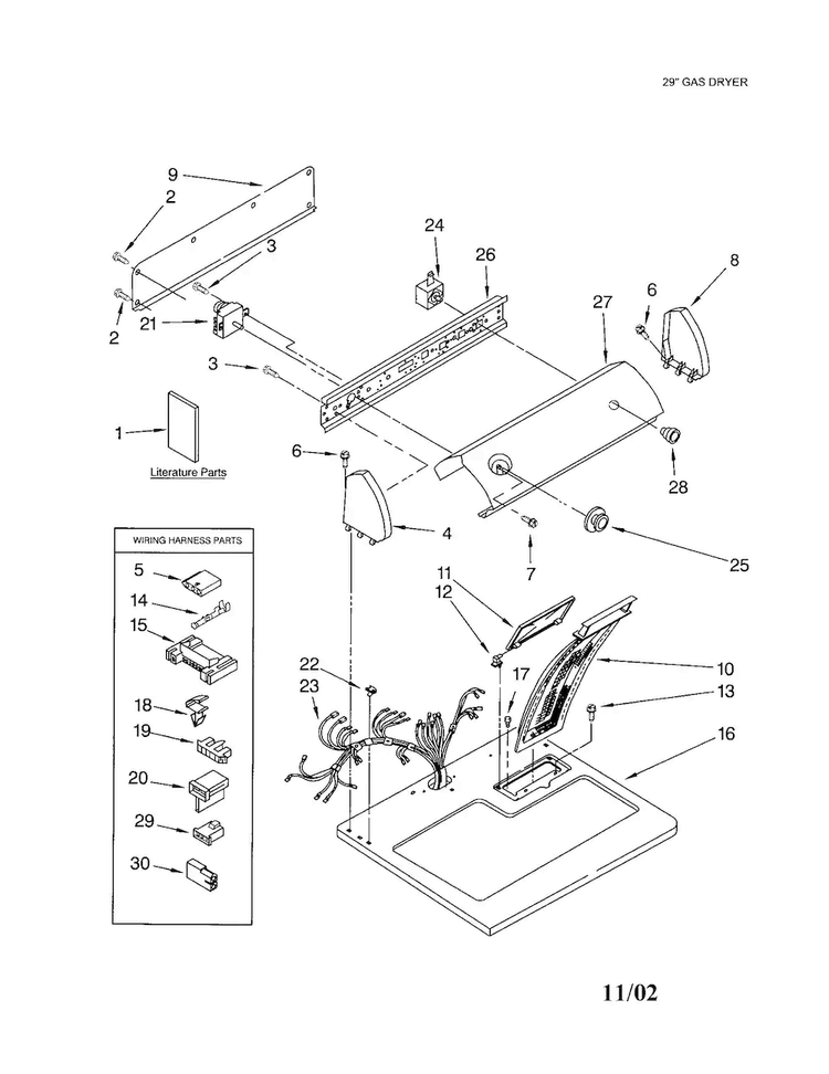 Top And Console Diagram and Parts List for LGR3624JQ2  Whirlpool Dryer