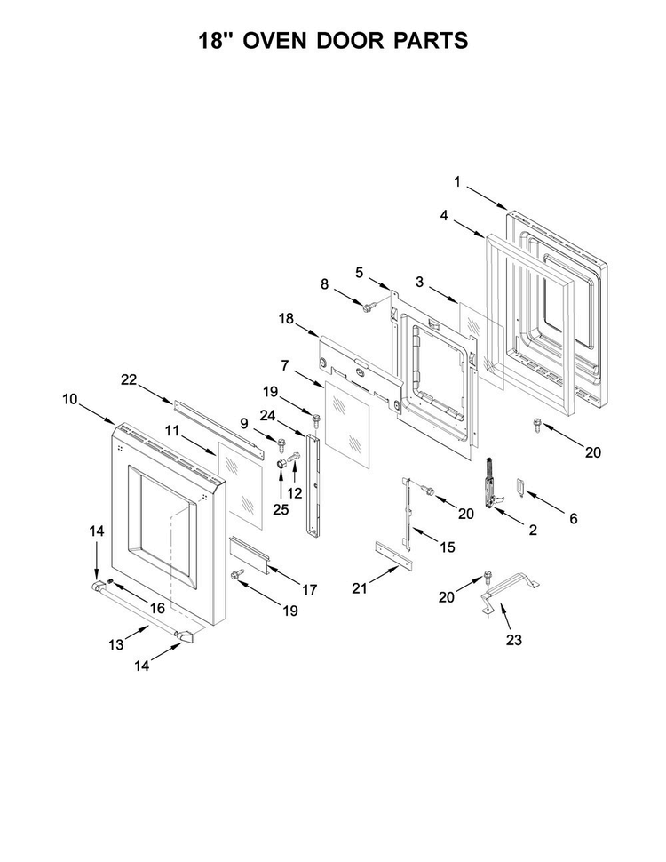18" Oven Door Parts Diagram and Parts List for KDRS483VSS04  KitchenAid Range