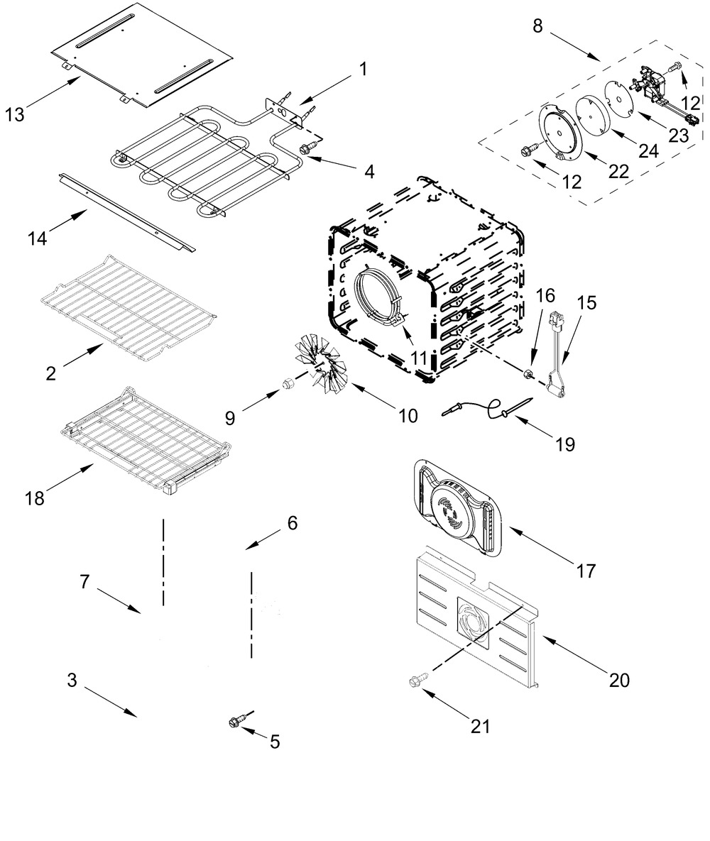 Internal Oven Parts Diagram and Parts List for JOEDC330RM00  Whirlpool Wall Oven