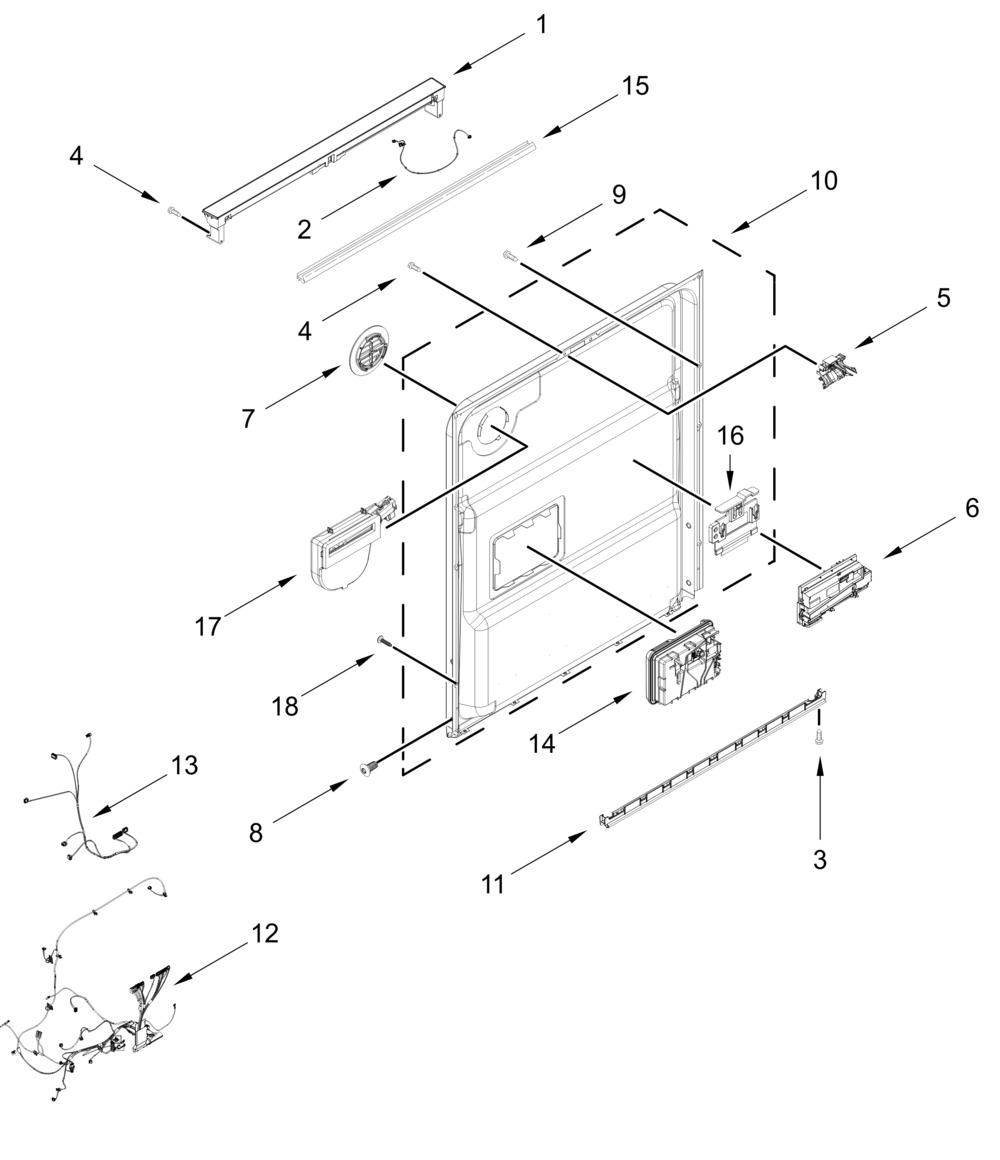 Control Panel And Inner Door Parts Diagram and Parts List for MDFS3924RZ3  Whirlpool Dishwasher