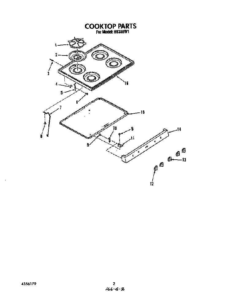Cook Top Diagram and Parts List for H6358*1  Roper Range