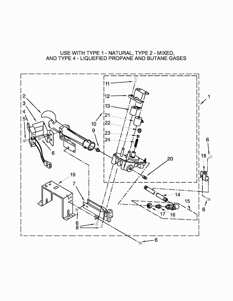 W10400668 Burner Assembly Parts Diagram and Parts List for CGD8990XW2  Whirlpool Dryer