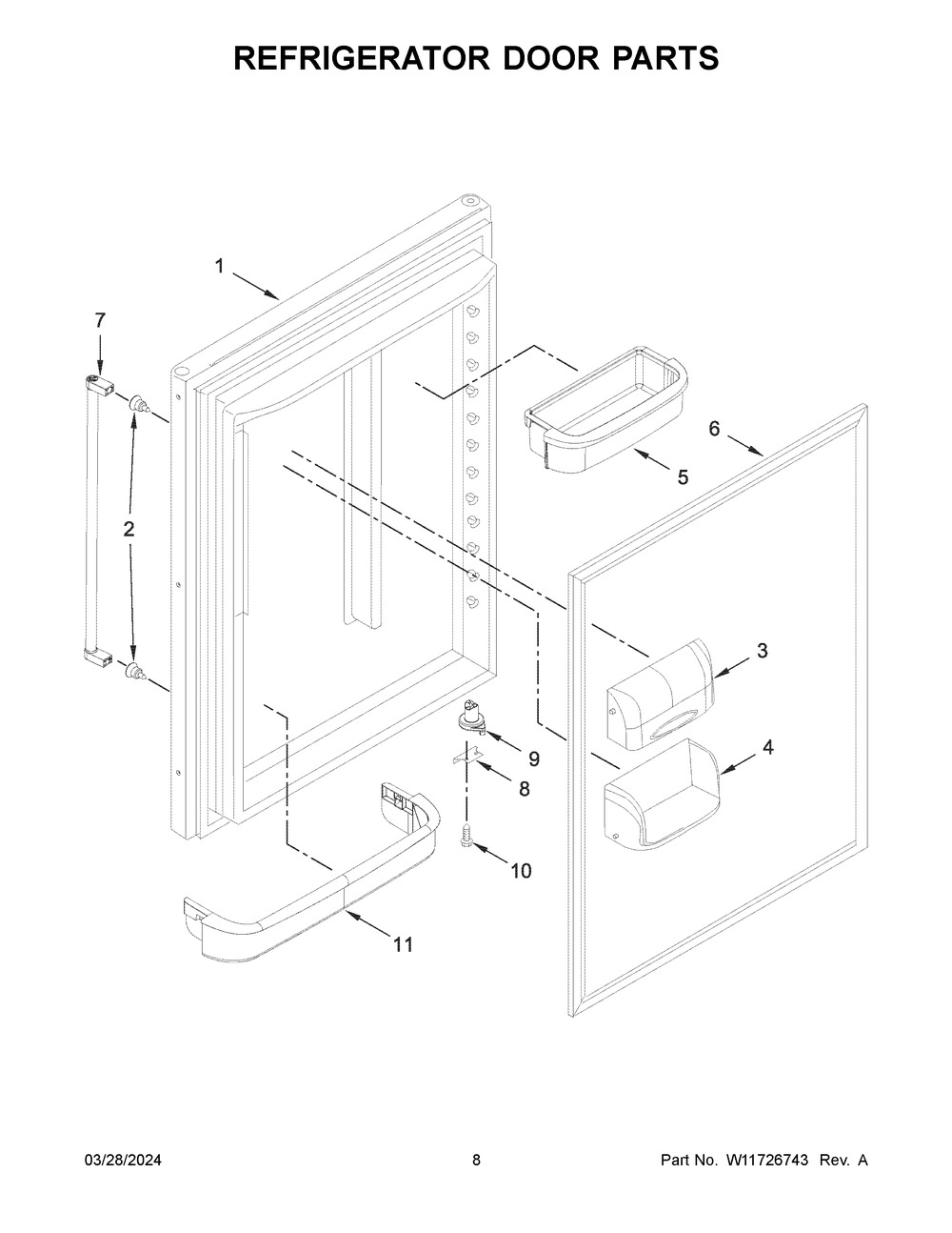 Refrigerator Door Parts Diagram and Parts List for KRBL102ESS05  KitchenAid Refrigerator