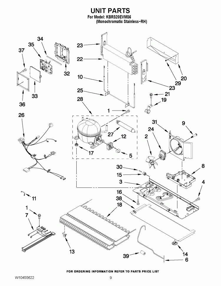 UNIT PARTS Diagram and Parts List for KBRS20EVMS6  KitchenAid Refrigerator