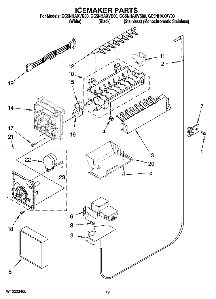 ICEMAKER PARTS, OPTIONAL PARTS (NOT INCLUDED) Diagram and Parts List for GC5NHAXVB00  Whirlpool Refrigerator