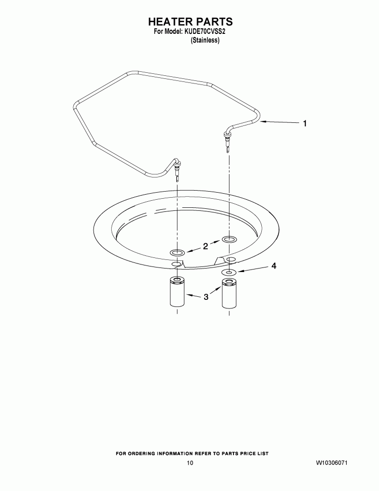 HEATER PARTS Diagram and Parts List for KUDE70CVSS2  KitchenAid Dishwasher