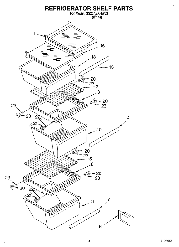 REFRIGERATOR SHELF Diagram and Parts List for SS25AEXHW03  Whirlpool Refrigerator