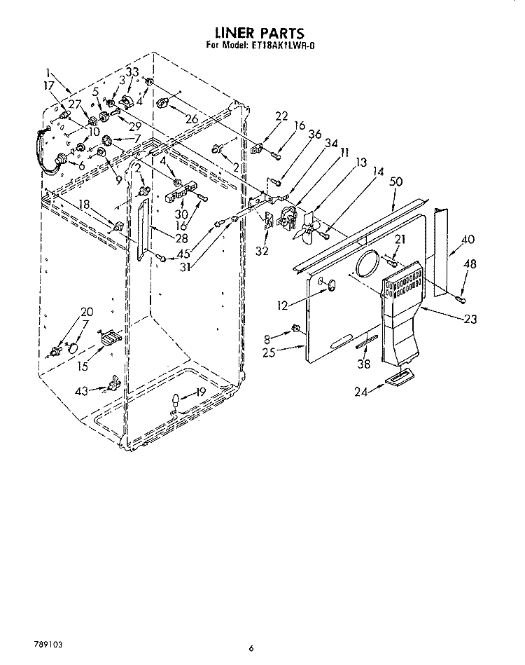 LINER Diagram and Parts List for ET18AK1LWR0  Whirlpool Refrigerator