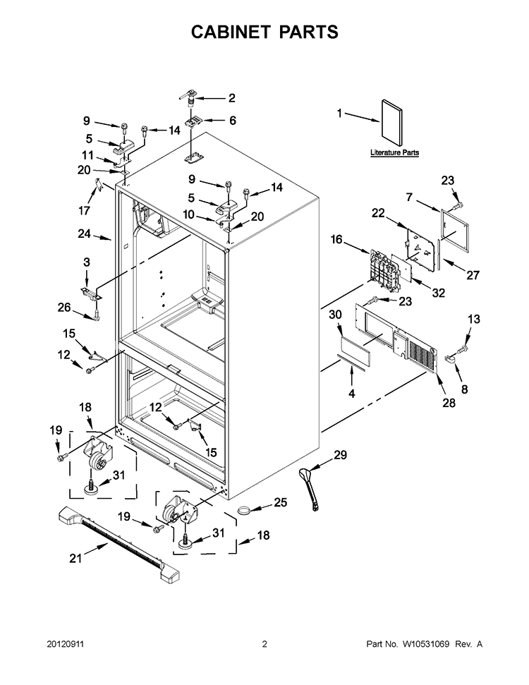 CABINET PARTS Diagram and Parts List for GI0FSAXVB08  Whirlpool Refrigerator