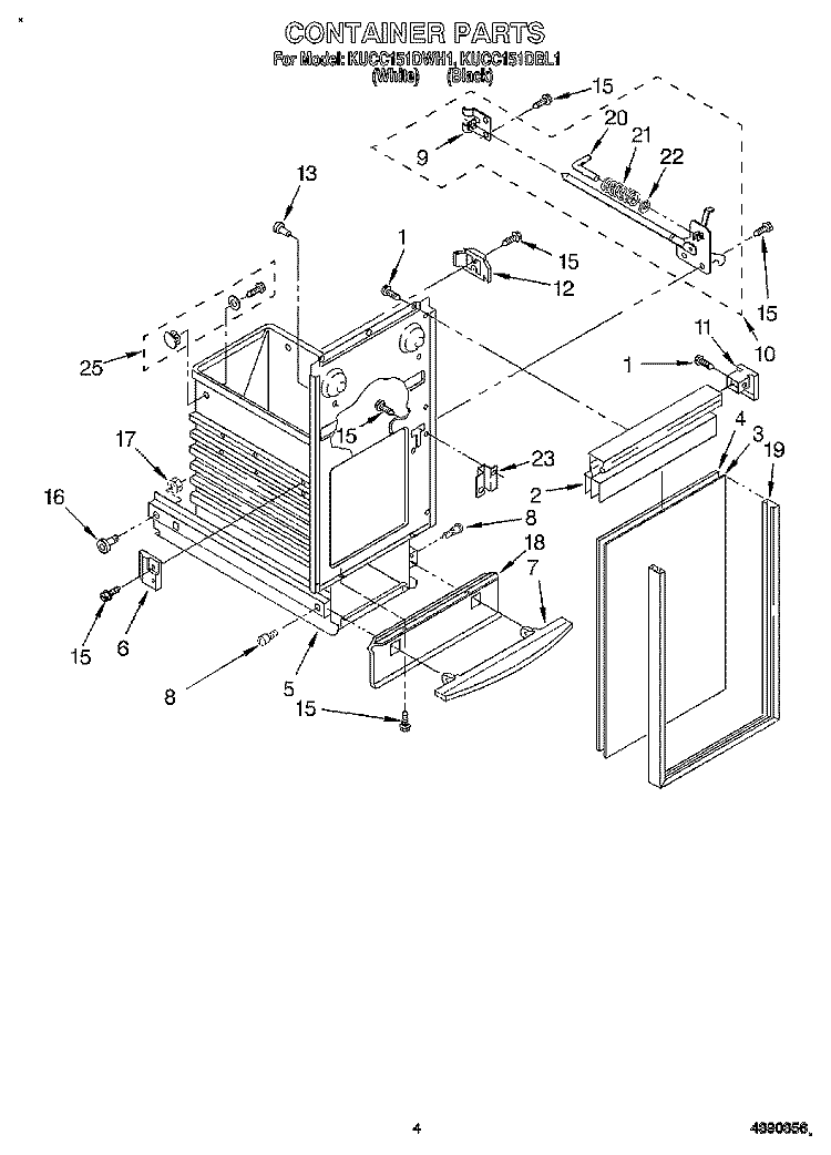 CONTAINER Diagram and Parts List for KUCC151DBL1  KitchenAid Trash Compactor