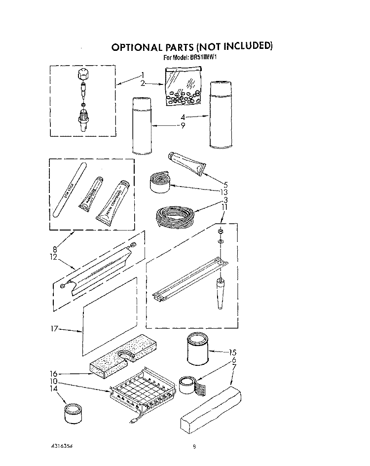 OPTIONAL Diagram and Parts List for BR51IMW1  Whirlpool Ice Maker