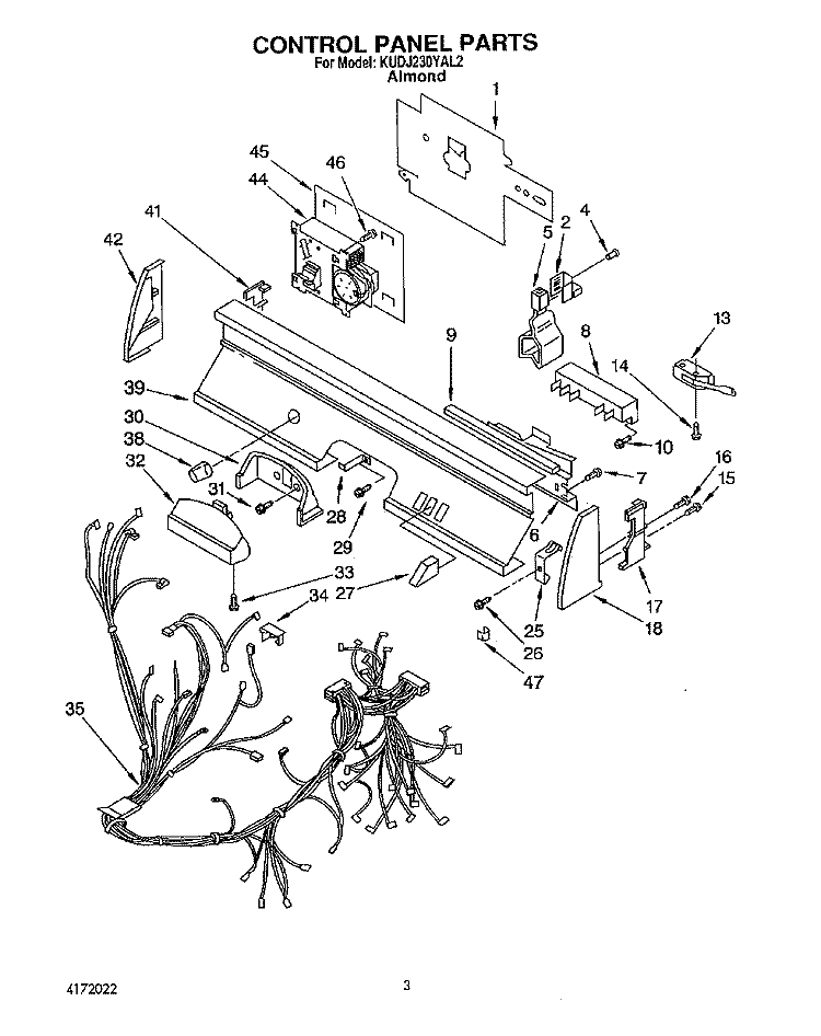 CONTROL PANEL, LIT/OPTIONAL Diagram and Parts List for KUDJ230YAL2  KitchenAid Dishwasher