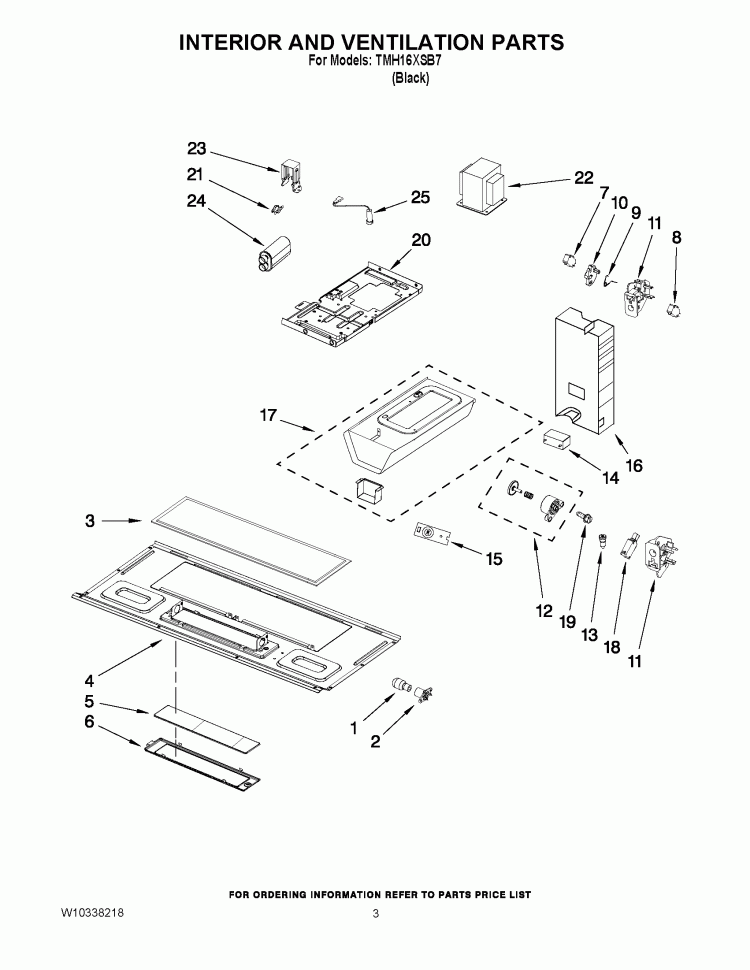 INTERIOR AND VENTILATION PARTS Diagram and Parts List for TMH16XSB7  Estate Microwave