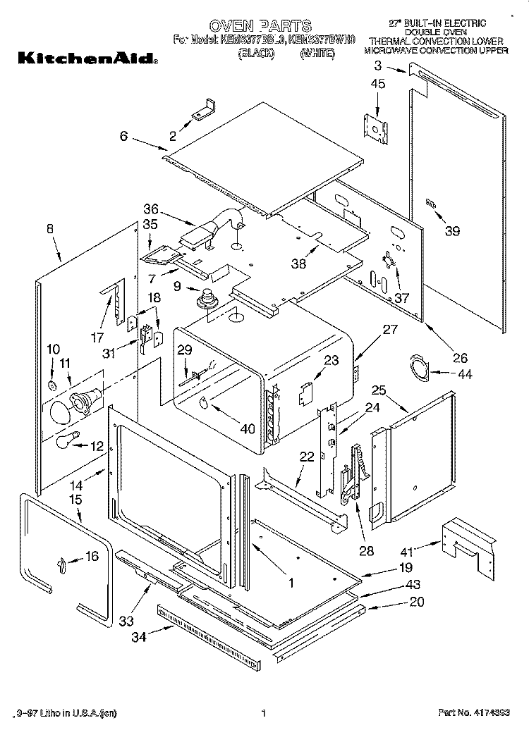 OVEN Diagram and Parts List for KEMS377BBL0  KitchenAid Wall Oven