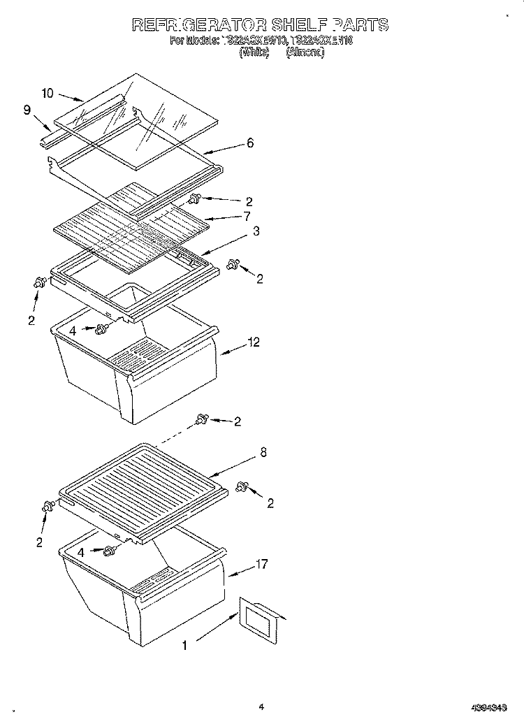 REFRIGERATOR SHELF Diagram and Parts List for TS22AQXEN10  Whirlpool Refrigerator