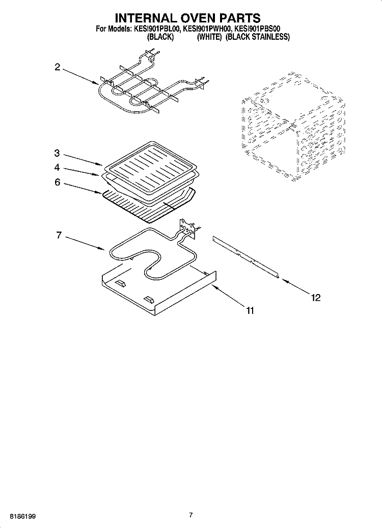 INTERNAL OVEN PARTS Diagram and Parts List for KESI901PWH00  KitchenAid Range