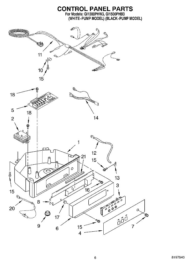 CONTROL PANEL Diagram and Parts List for GI1500PHB3  Whirlpool Ice Maker