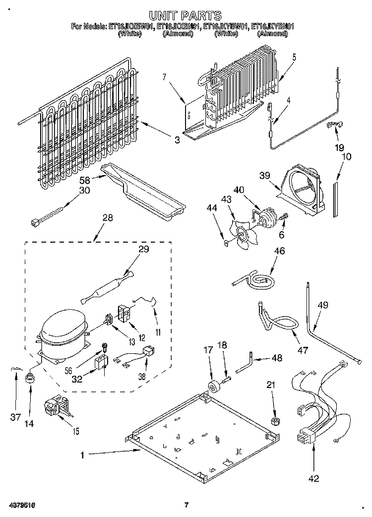 UNIT Diagram and Parts List for ET16JKYBW01  Whirlpool Refrigerator