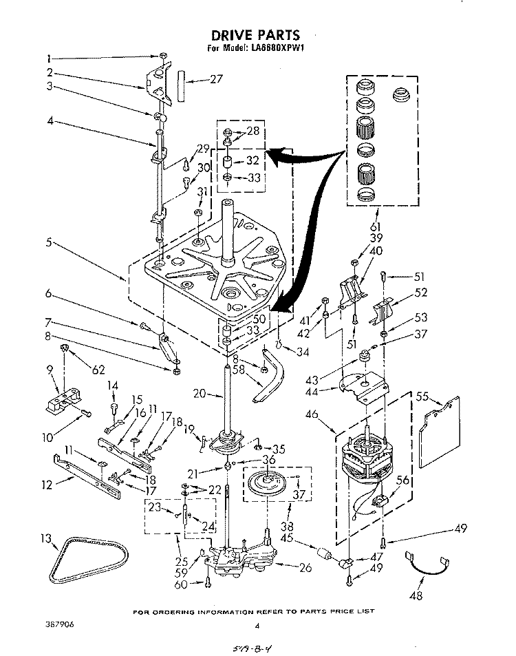DRIVE Diagram and Parts List for LA6680XPW1  Whirlpool Washer