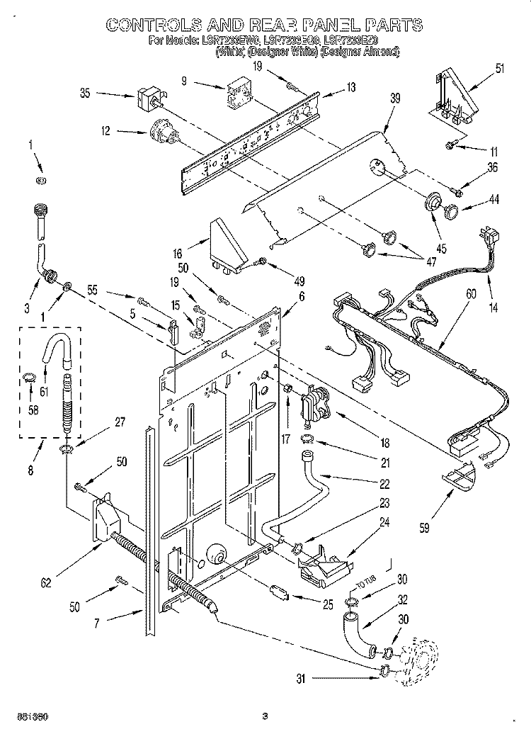 CONTROLS AND REAR PANEL Diagram and Parts List for LSR7233EQ0  Whirlpool Washer