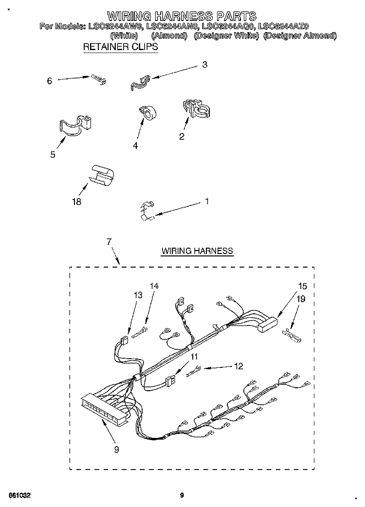 WIRING HARNESS Diagram and Parts List for LSC6244AZ0  Whirlpool Washer