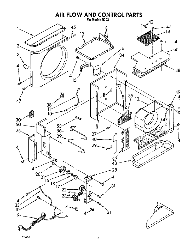 AIR FLOW AND CONTROL Diagram and Parts List for BFR243  Whirlpool Air Conditioner
